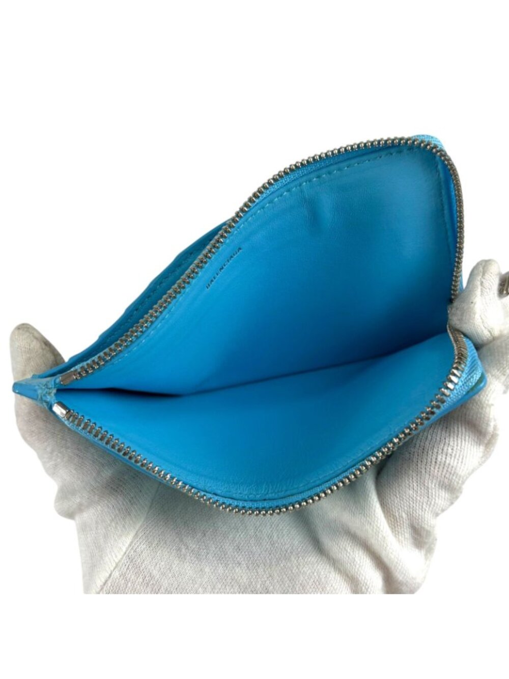Balenciaga Envelope Fragment Case Coin Card Holder Light Blue Leather - Picture 8 of 13